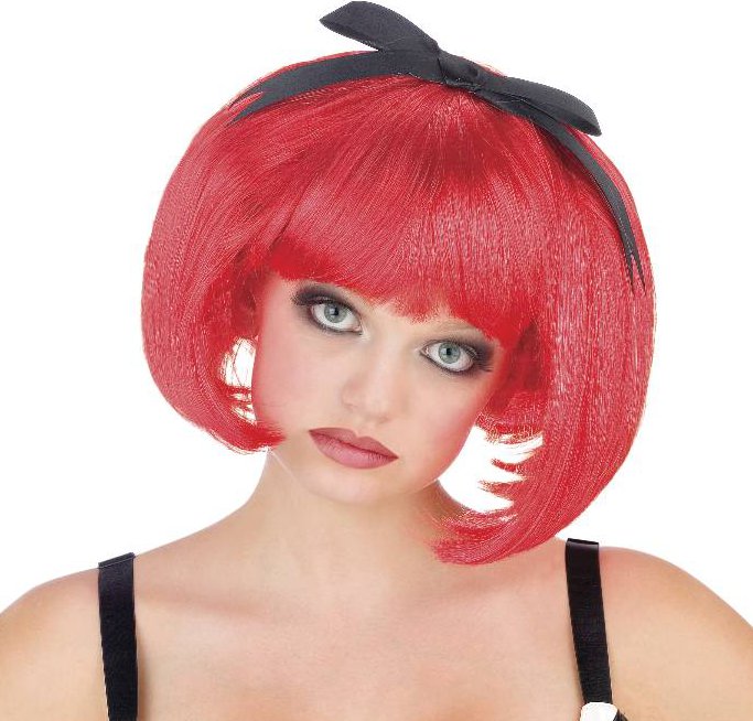Red Bob wig with bow