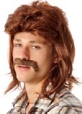 Brown Mullet Wig and Moustache set